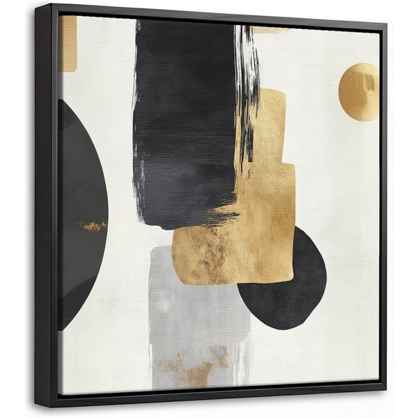 OneMillionCanvasses® Leinwandbild mit Rahmen - Gold - Rechtecke - Kreise - Abstrakt, Fotodruck (1 St), Leinwand Bilder Klein, Wand Dekoration Aesthetic 20x20cm