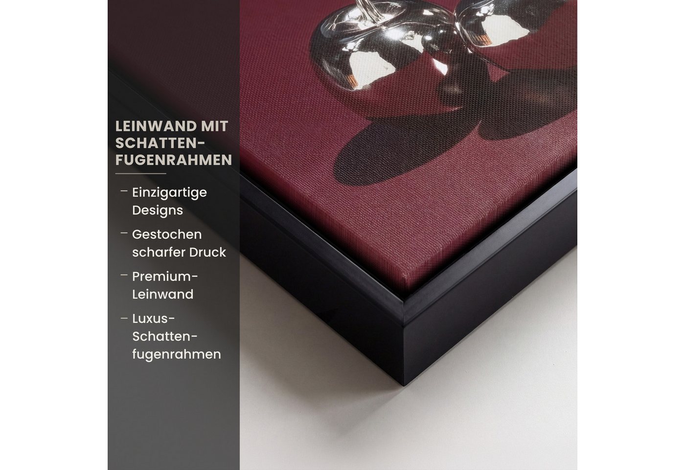 OneMillionCanvasses® Leinwandbild mit Rahmen - Kirsche - Glänzend - Bordeaux, Fotodruck (1 St), Leinwand Bilder Klein, Wand Dekoration Aesthetic 20x20cm – Bild 3 von 5