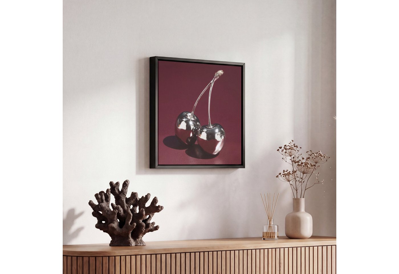 OneMillionCanvasses® Leinwandbild mit Rahmen - Kirsche - Glänzend - Bordeaux, Fotodruck (1 St), Leinwand Bilder Klein, Wand Dekoration Aesthetic 20x20cm – Bild 5 von 5