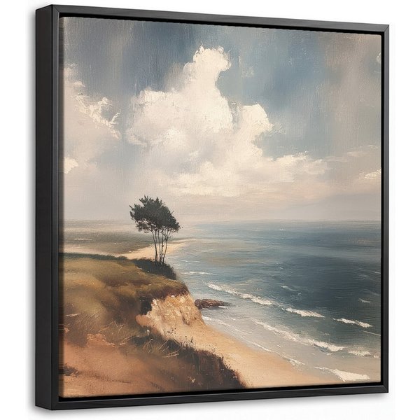 OneMillionCanvasses® Leinwandbild mit Rahmen - Klippe - Meer - Baum, Fotodruck (1 St), Leinwand Bilder Klein, Wand Dekoration Aesthetic 20x20cm