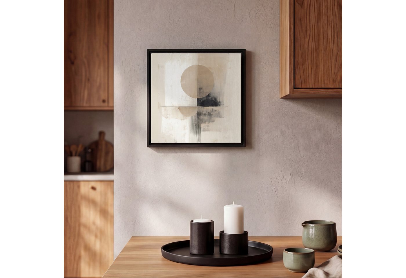 OneMillionCanvasses® Leinwandbild mit Rahmen - Kreis - Zusammensetzung - Tiefe - Beige, Fotodruck (1 St), Leinwand Bilder Klein, Wand Dekoration Aesthetic 20x20 – Bild 2 von 5