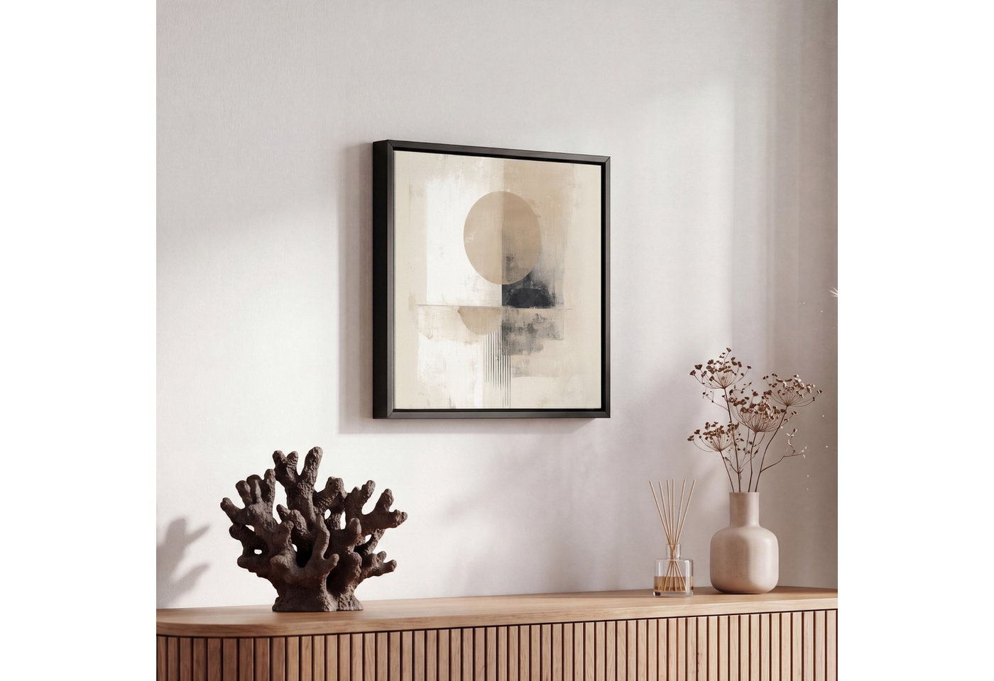OneMillionCanvasses® Leinwandbild mit Rahmen - Kreis - Zusammensetzung - Tiefe - Beige, Fotodruck (1 St), Leinwand Bilder Klein, Wand Dekoration Aesthetic 20x20 – Bild 5 von 5