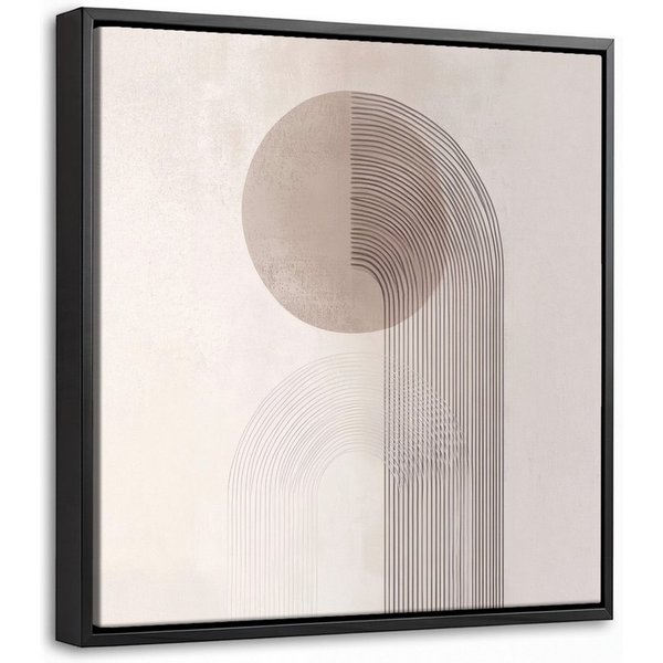 OneMillionCanvasses® Leinwandbild mit Rahmen - Minimalistisch - Kreis - Hellgrau, Fotodruck (1 St), Leinwand Bilder Klein, Wand Dekoration Aesthetic 20x20cm
