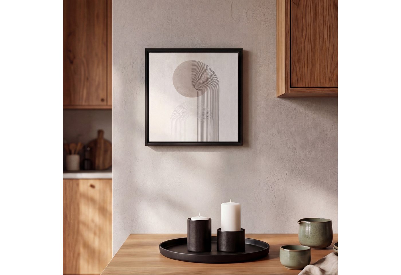 OneMillionCanvasses® Leinwandbild mit Rahmen - Minimalistisch - Kreis - Hellgrau, Fotodruck (1 St), Leinwand Bilder Klein, Wand Dekoration Aesthetic 20x20cm – Bild 2 von 5
