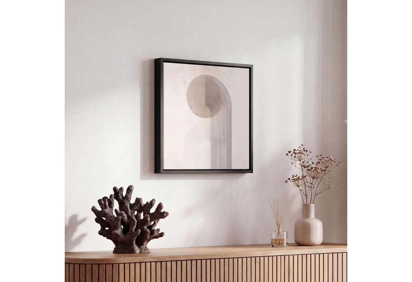 OneMillionCanvasses® Leinwandbild mit Rahmen - Minimalistisch - Kreis - Hellgrau, Fotodruck (1 St), Leinwand Bilder Klein, Wand Dekoration Aesthetic 20x20cm – Bild 5 von 5