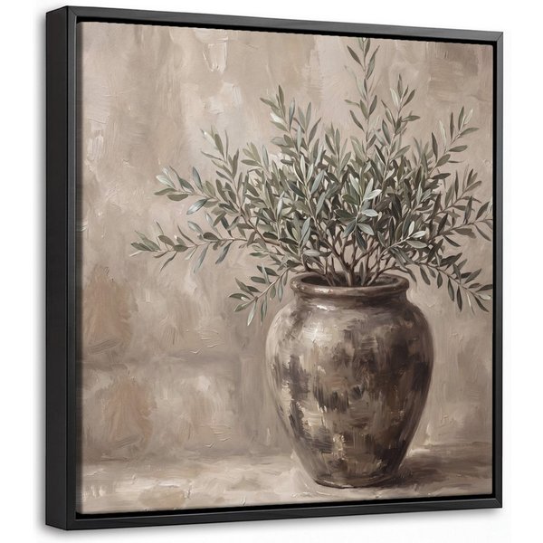 OneMillionCanvasses® Leinwandbild mit Rahmen - Olivenpflanze - Tontopf - Abstrakt - Beige, Fotodruck (1 St), Leinwand Bilder Klein, Wand Dekoration Aesthetic 20