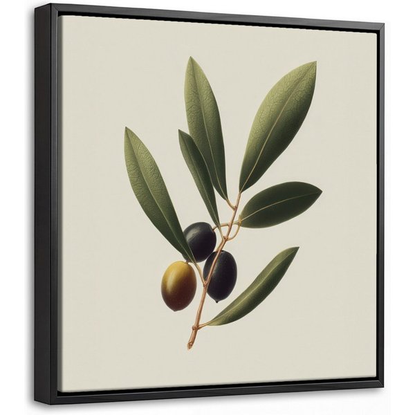 OneMillionCanvasses® Leinwandbild mit Rahmen - Olivenzweig - Dunkelgrün - Oliven, Fotodruck (1 St), Leinwand Bilder Klein, Wand Dekoration Aesthetic 20x20cm