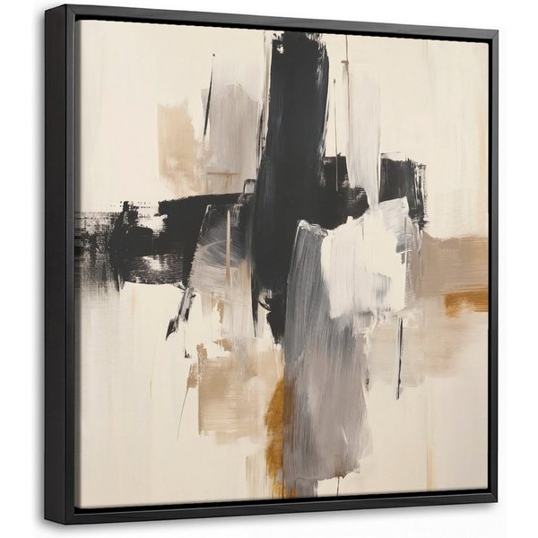 OneMillionCanvasses® Leinwandbild mit Rahmen - Pinselstriche - Grob - Abstrakt - Beige, Fotodruck (1 St), Leinwand Bilder Klein, Wand Dekoration Aesthetic 20x20