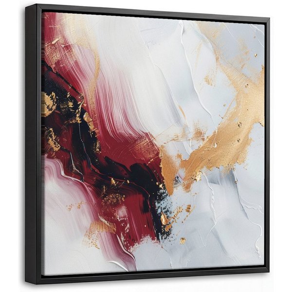 OneMillionCanvasses® Leinwandbild mit Rahmen - Rot - Abstrakt - Gold - Modern, Fotodruck (1 St), Leinwand Bilder Klein, Wand Dekoration Aesthetic 20x20cm