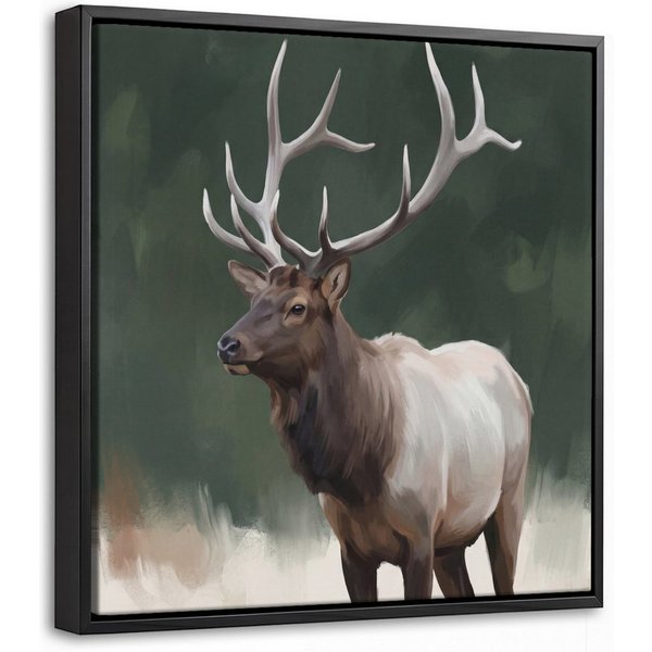 OneMillionCanvasses® Leinwandbild mit Rahmen - Rothirsch - Geweih - Malerei - Rustikal, Fotodruck (1 St), Leinwand Bilder Klein, Wand Dekoration Aesthetic 20x20