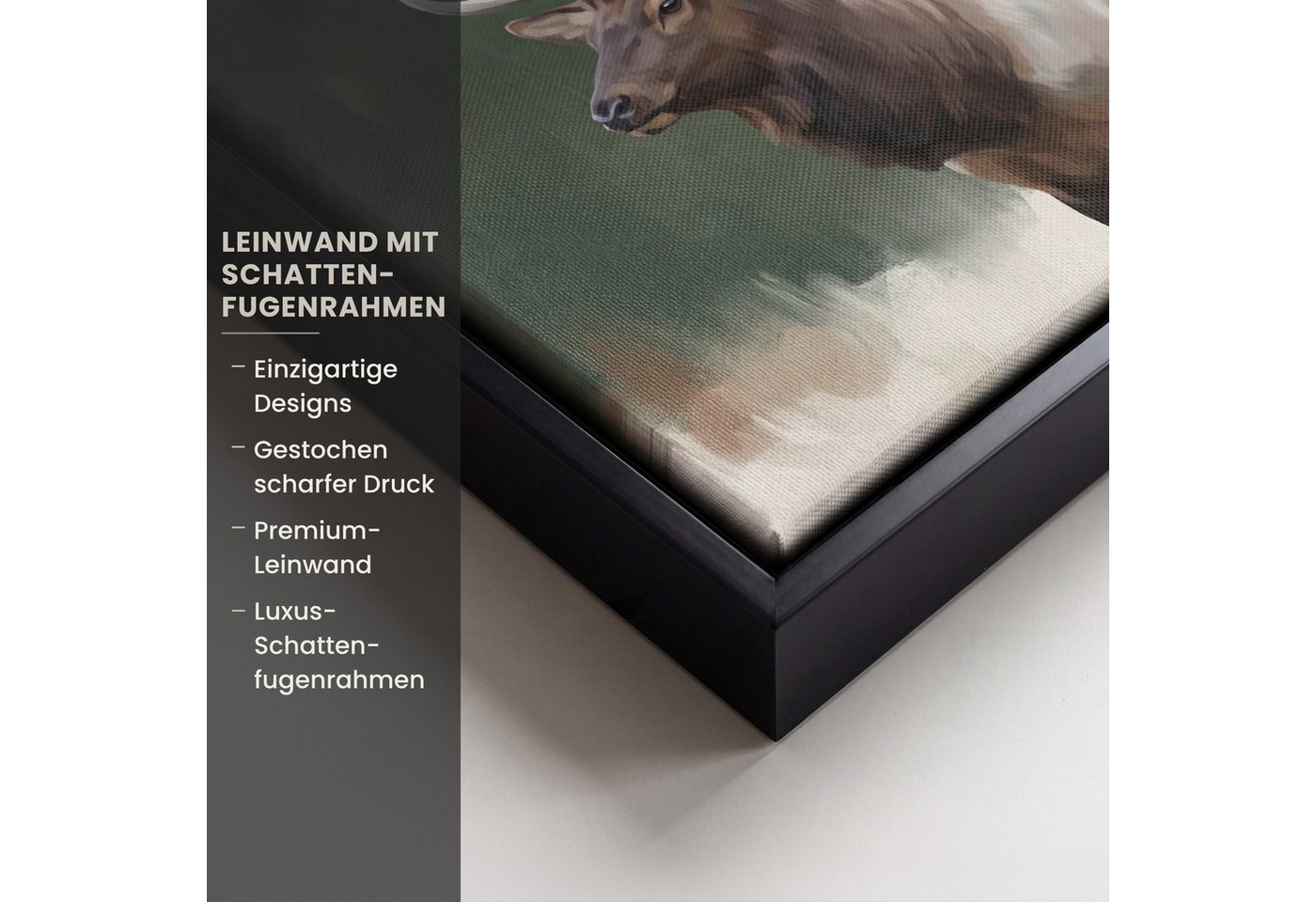 OneMillionCanvasses® Leinwandbild mit Rahmen - Rothirsch - Geweih - Malerei - Rustikal, Fotodruck (1 St), Leinwand Bilder Klein, Wand Dekoration Aesthetic 20x20 – Bild 3 von 5