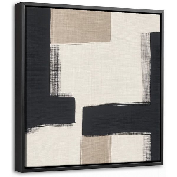 OneMillionCanvasses® Leinwandbild mit Rahmen - Schwarz - Abstrakt - Japanisch, Fotodruck (1 St), Leinwand Bilder Klein, Wand Dekoration Aesthetic 20x20cm