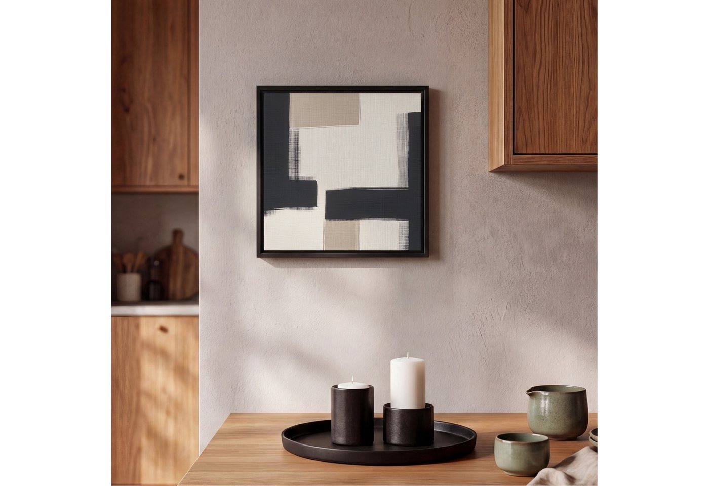 OneMillionCanvasses® Leinwandbild mit Rahmen - Schwarz - Abstrakt - Japanisch, Fotodruck (1 St), Leinwand Bilder Klein, Wand Dekoration Aesthetic 20x20cm – Bild 2 von 5