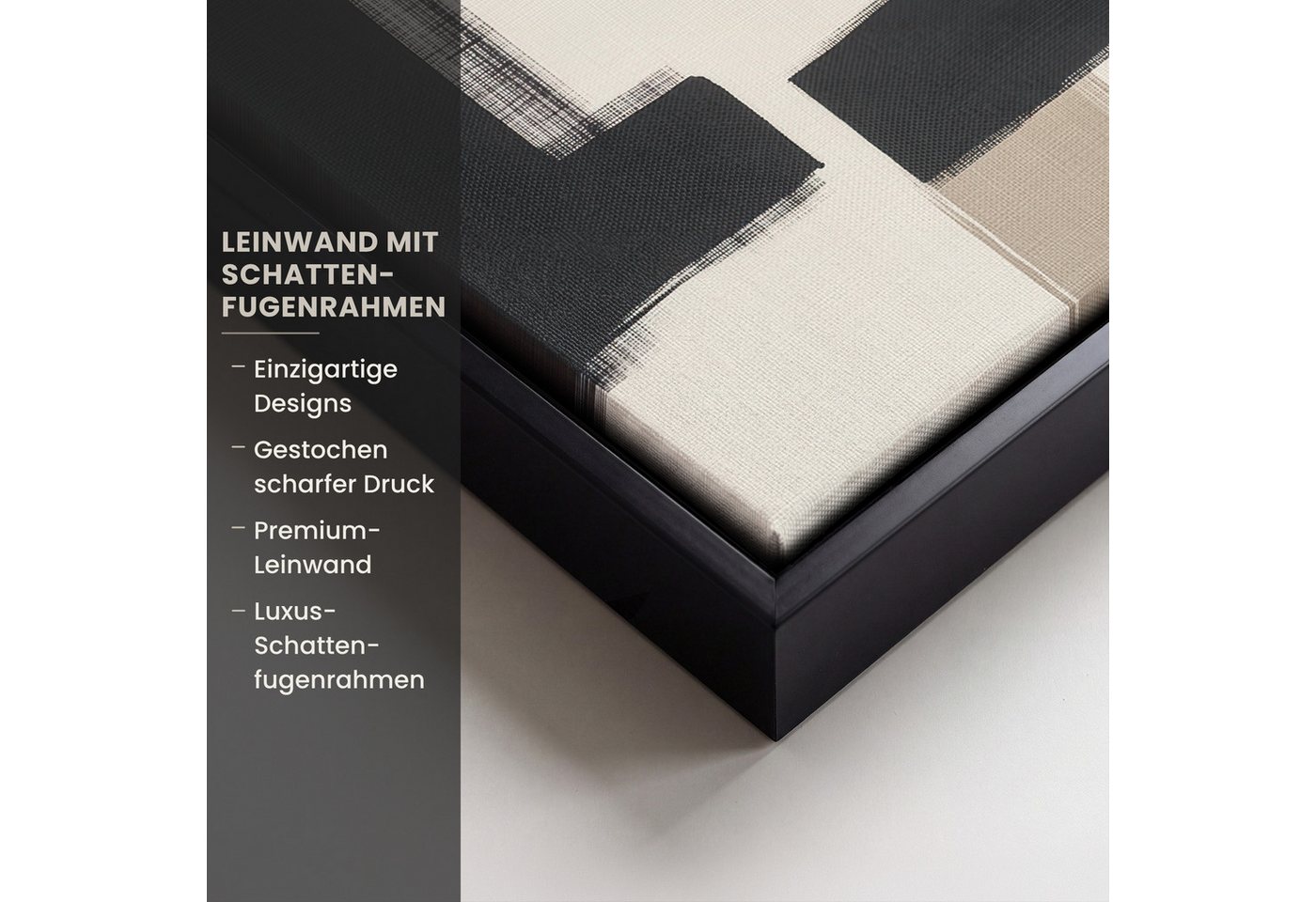OneMillionCanvasses® Leinwandbild mit Rahmen - Schwarz - Abstrakt - Japanisch, Fotodruck (1 St), Leinwand Bilder Klein, Wand Dekoration Aesthetic 20x20cm – Bild 3 von 5