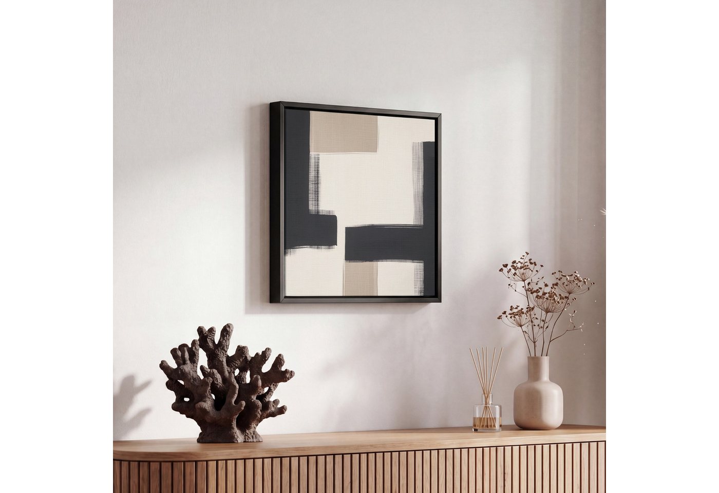 OneMillionCanvasses® Leinwandbild mit Rahmen - Schwarz - Abstrakt - Japanisch, Fotodruck (1 St), Leinwand Bilder Klein, Wand Dekoration Aesthetic 20x20cm – Bild 5 von 5