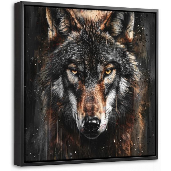 OneMillionCanvasses® Leinwandbild mit Rahmen - Tiere - Wolf - Porträt - Schwarz - Braun, Fotodruck (1 St), Leinwand Bilder Klein, Wand Dekoration Aesthetic 20x2