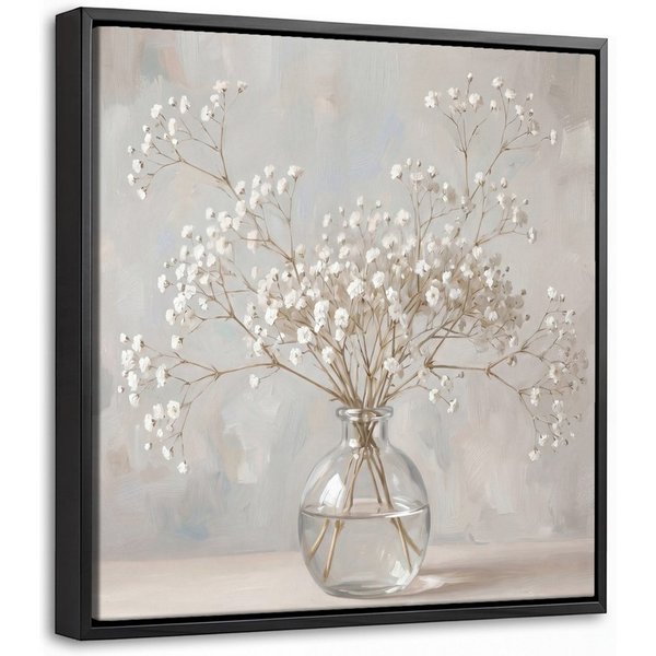 OneMillionCanvasses® Leinwandbild mit Rahmen - Vase - Gipskraut - Weiß, Fotodruck (1 St), Leinwand Bilder Klein, Wand Dekoration Aesthetic 20x20cm