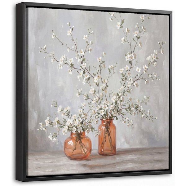 OneMillionCanvasses® Leinwandbild mit Rahmen - Vasen - Blumen - Orange, Fotodruck (1 St), Leinwand Bilder Klein, Wand Dekoration Aesthetic 20x20cm