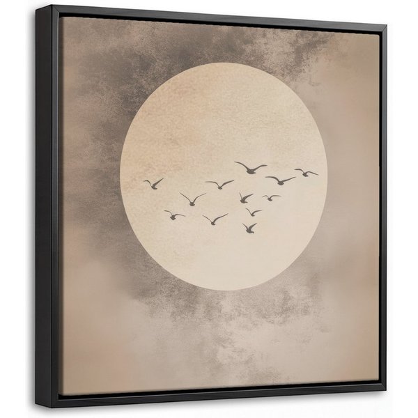 OneMillionCanvasses® Leinwandbild mit Rahmen - Vogel - Beige - Japanisch, Fotodruck (1 St), Leinwand Bilder Klein, Wand Dekoration Aesthetic 20x20cm