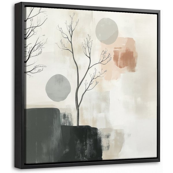 OneMillionCanvasses® Leinwandbild mit Rahmen - Wabi sabi - Beige - Pflanze, Fotodruck (1 St), Leinwand Bilder Klein, Wand Dekoration Aesthetic 20x20cm