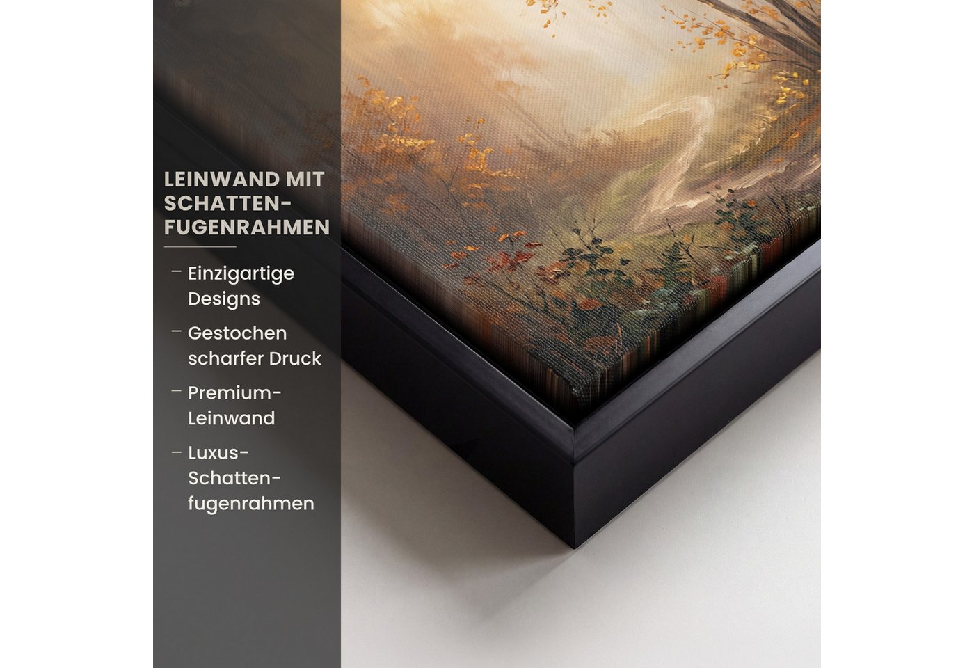 OneMillionCanvasses® Leinwandbild mit Rahmen - Waldweg - Herbstlaub - Natur - Landschaft - Orange, Fotodruck (1 St), Leinwand Bilder Klein, Wand Dekoration Aest – Bild 3 von 5