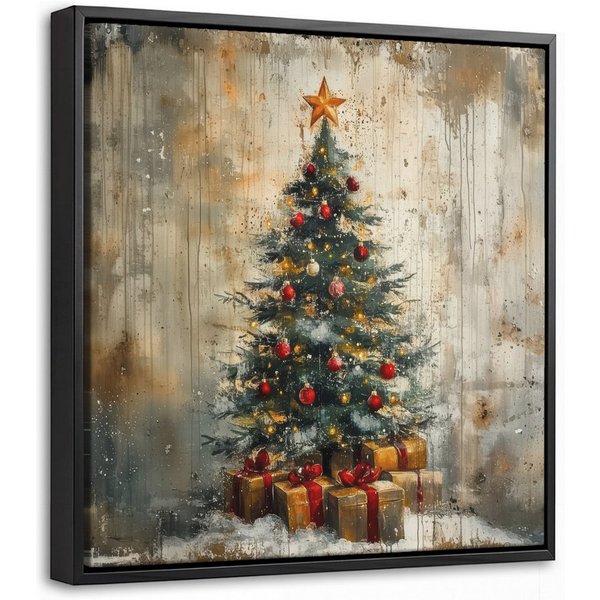 OneMillionCanvasses® Leinwandbild mit Rahmen - Weihnachtsbaum - Vintage - Weihnachten - Geschenk, Fotodruck (1 St), Leinwand Bilder Klein, Wand Dekoration Aesth