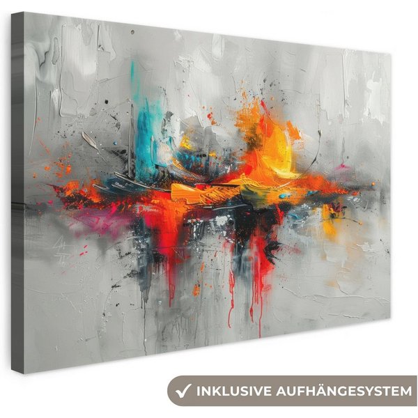OneMillionCanvasses® Leinwandbild Modern - Orange - Grau - Kunst, Fotodruck (1 St), Leinwand Bilder Klein, Wand Dekoration Aesthetic 30x20 cm