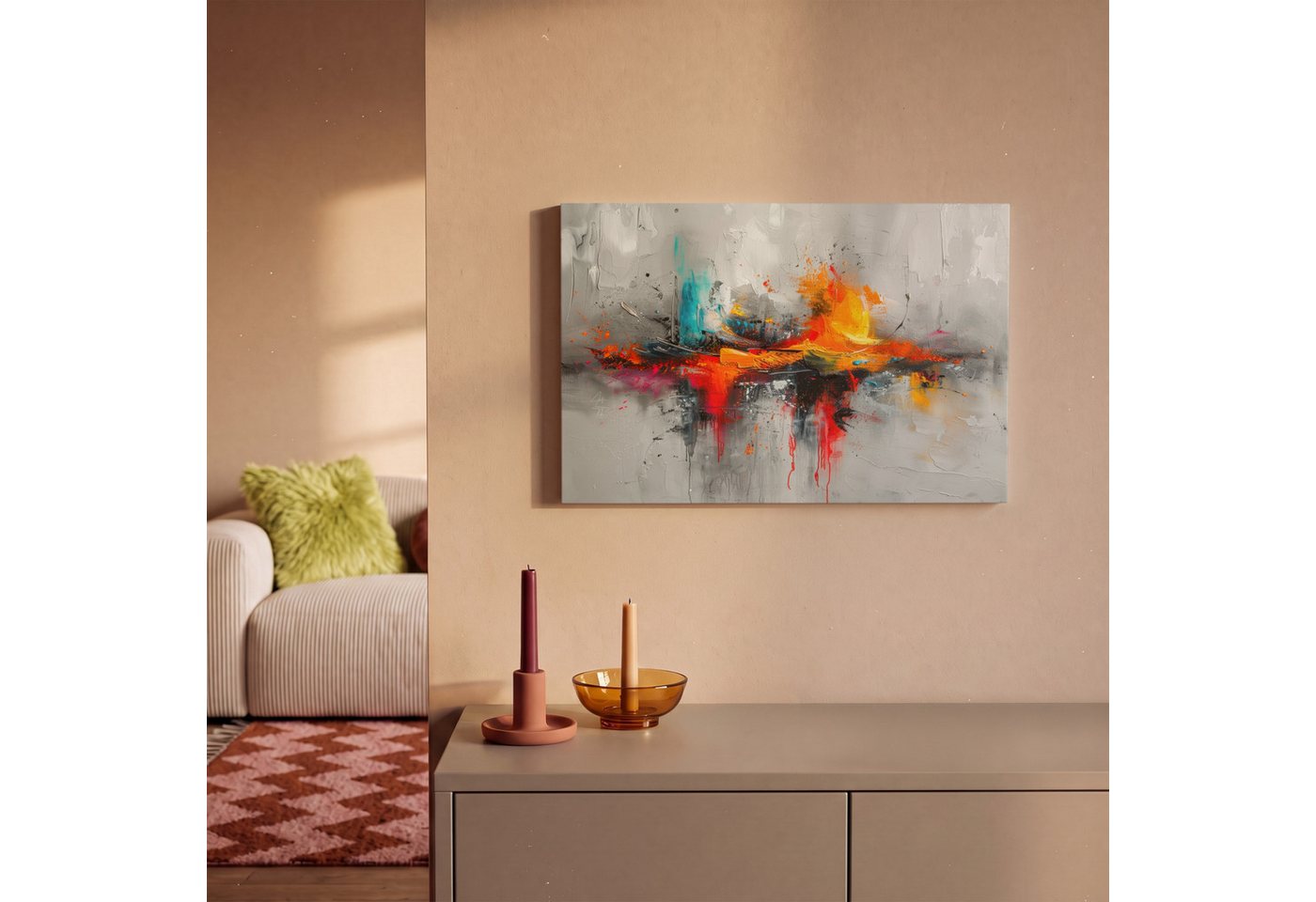 OneMillionCanvasses® Leinwandbild Modern - Orange - Grau - Kunst, Fotodruck (1 St), Leinwand Bilder Klein, Wand Dekoration Aesthetic 30x20 cm – Bild 2 von 5