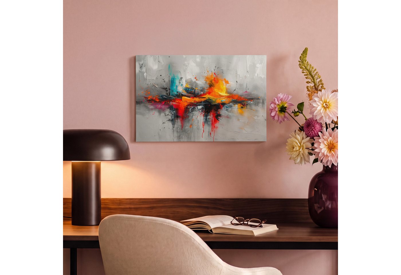 OneMillionCanvasses® Leinwandbild Modern - Orange - Grau - Kunst, Fotodruck (1 St), Leinwand Bilder Klein, Wand Dekoration Aesthetic 30x20 cm – Bild 4 von 5
