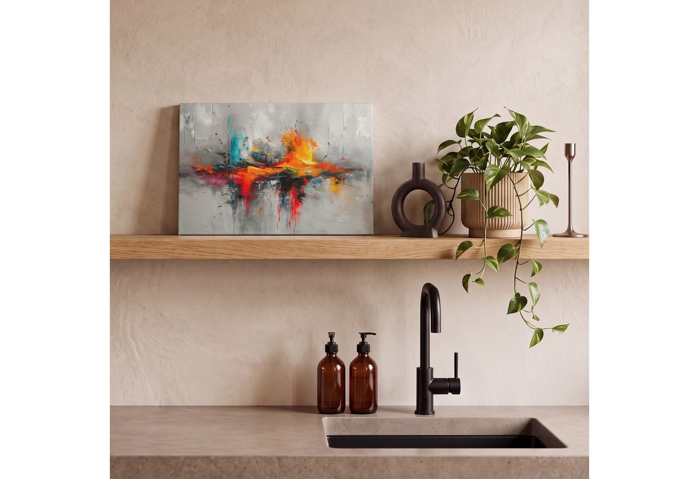 OneMillionCanvasses® Leinwandbild Modern - Orange - Grau - Kunst, Fotodruck (1 St), Leinwand Bilder Klein, Wand Dekoration Aesthetic 30x20 cm – Bild 5 von 5