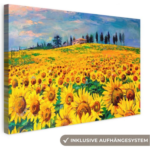 OneMillionCanvasses® Leinwandbild Ölfarbe - Kunstdrucke - Blumen - Sonnenblume, Fotodruck (1 St), Wandbild, Deko Schlafzimmer Wohnzimmer Flur 20x20 cm