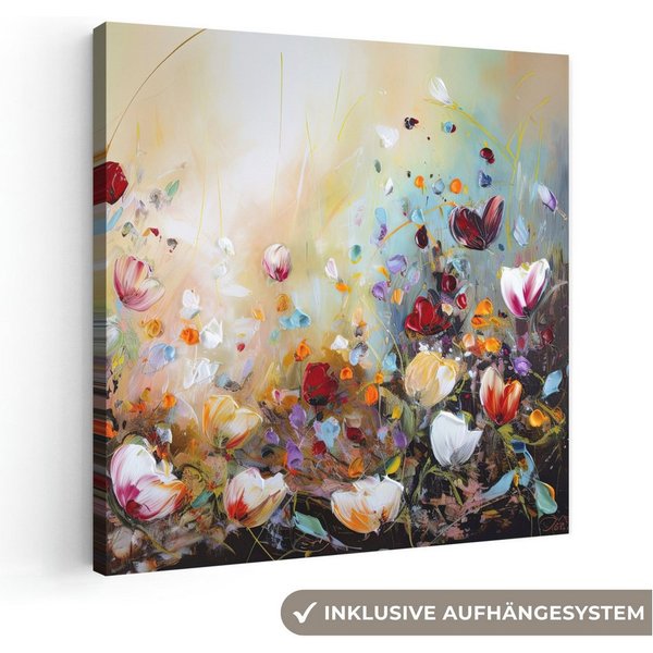 OneMillionCanvasses® Leinwandbild Ölfarben - Blumen - Farbenfroh - Natur, Fotodruck (1 St), Wandbild, Deko Schlafzimmer Wohnzimmer Flur 20x20 cm