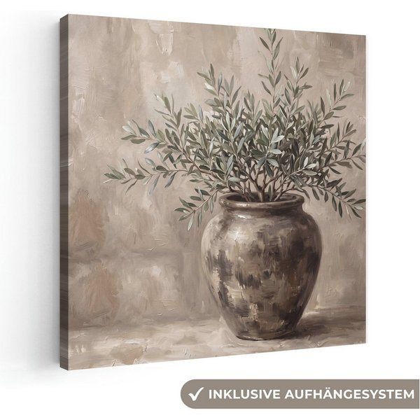 OneMillionCanvasses® Leinwandbild Olivenpflanze - Tontopf - Abstrakt - Beige, Fotodruck (1 St), Wandbild, Deko Schlafzimmer Wohnzimmer Flur 20x20 cm
