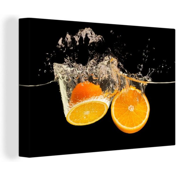 OneMillionCanvasses® Leinwandbild Orange - Stillleben - Wasser - Schwarz - Obst, Fotodruck (1 St), Wandbilder für Esszimmer, Wanddeko Bilder Küche, 20x30 cm
