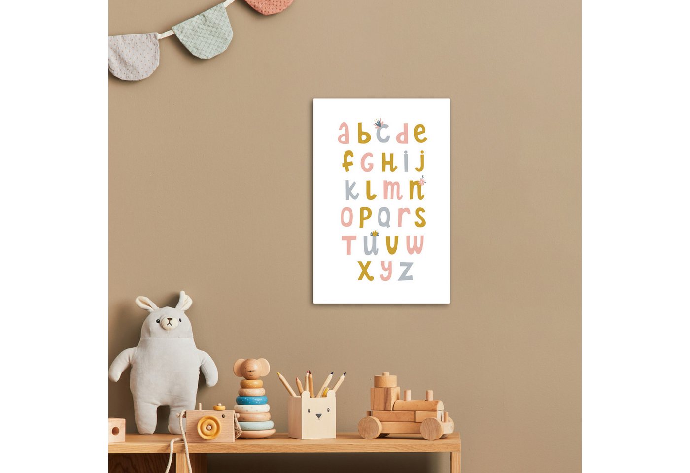 OneMillionCanvasses® Leinwandbild Pädagogisch - Das Alphabet lernen - Mädchen - Buchstaben, Fotodruck (1 St), Kinderzimmer Deko, Mädchen und Jungen Bilder 20x30 – Bild 2 von 5