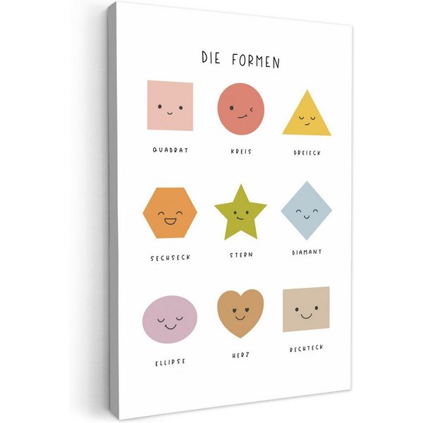 OneMillionCanvasses® Leinwandbild Pädagogisch - Formen lernen - Weiß - Geometrische Formen, Fotodruck (1 St), Kinderzimmer Deko, Mädchen und Jungen Bilder 20x30