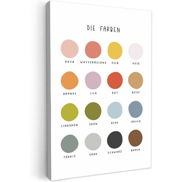 OneMillionCanvasses® Leinwandbild Pädagogisch - Lernfarben - Farbenfroh - Weiß, Fotodruck (1 St), Kinderzimmer Deko, Mädchen und Jungen Bilder 20x30 cm