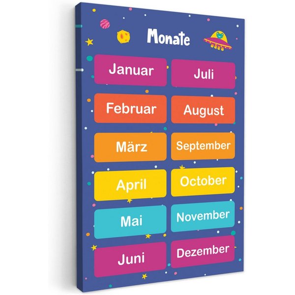OneMillionCanvasses® Leinwandbild Pädagogisch - Monate - Raum - Lernen, Fotodruck (1 St), Kinderzimmer Deko, Mädchen und Jungen Bilder 20x30 cm