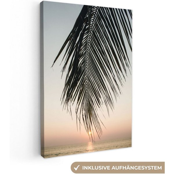 OneMillionCanvasses® Leinwandbild Palmenblatt - Sonne - Sommer - Strand, Fotodruck (1 St), Leinwand Bilder Klein, Wand Dekoration Aesthetic 30x20 cm