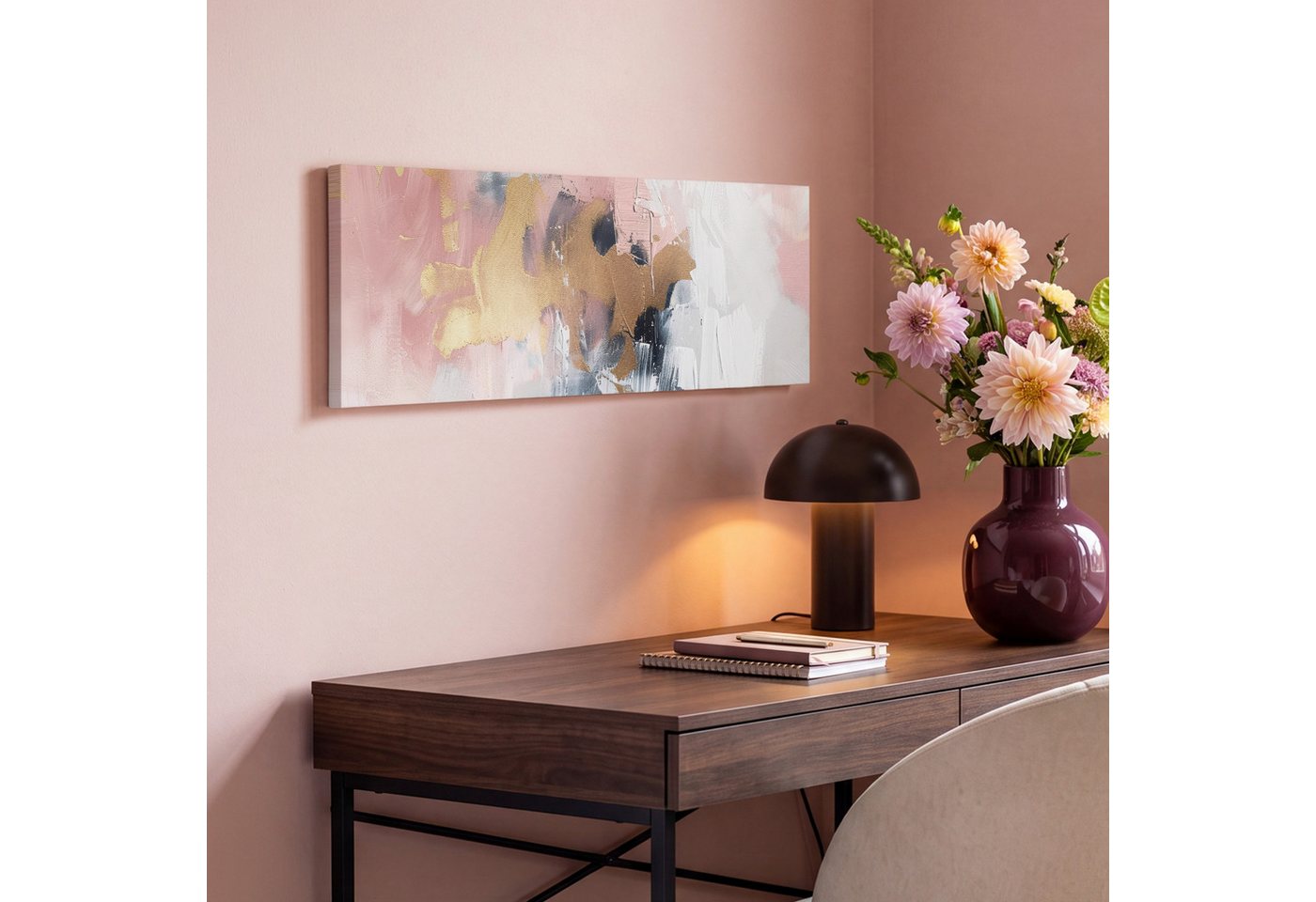 OneMillionCanvasses® Leinwandbild Panorama Abstrakt - Pastellfarben - Gold - Modern - Ästhetisch, Fotodruck (1 St), Wandbild, Deko Schlafzimmer Wohnzimmer Flur  – Bild 4 von 5