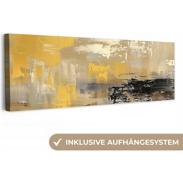 OneMillionCanvasses® Leinwandbild Panorama Abstrakt - Gelb - Modern - Beige, Fotodruck (1 St), Wandbild, Deko Schlafzimmer Wohnzimmer Flur 60x20 cm