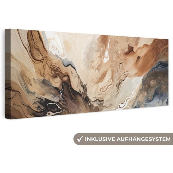 OneMillionCanvasses® Leinwandbild Panorama Abstrakt - Kunst - Farbe - Beige - Modern, Fotodruck (1 St), Wandbild, Deko Schlafzimmer Wohnzimmer Flur 60x20 cm