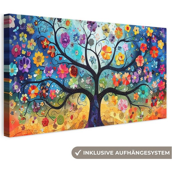 OneMillionCanvasses® Leinwandbild Panorama Baum - Bunt - Blumen - Kunst - Abstrakt, Fotodruck (1 St), Wandbild, Deko Schlafzimmer Wohnzimmer Flur 40x20 cm