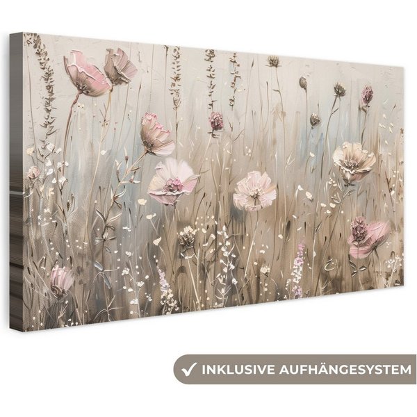 OneMillionCanvasses® Leinwandbild Panorama Blumen - Rosa - Modern - Beige, Fotodruck (1 St), Wandbild, Deko Schlafzimmer Wohnzimmer Flur 40x20 cm