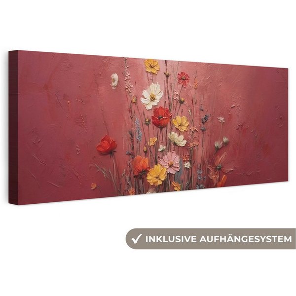 OneMillionCanvasses® Leinwandbild Panorama Blumenbouquet - Tiefe - Spürbare Textur, Fotodruck (1 St), Wandbild, Deko Schlafzimmer Wohnzimmer Flur 60x20 cm