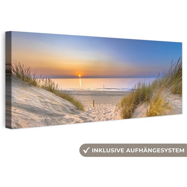 OneMillionCanvasses® Leinwandbild Panorama Düne - Sonnenuntergang - Horizont - Strand - Gras, Fotodruck (1 St), Wandbild, Deko Schlafzimmer Wohnzimmer Flur 60x2