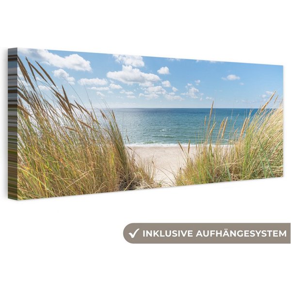 OneMillionCanvasses® Leinwandbild Panorama Düne - Gras - Meer - Strand, Fotodruck (1 St), Wandbild, Deko Schlafzimmer Wohnzimmer Flur 60x20 cm
