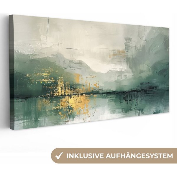 OneMillionCanvasses® Leinwandbild Panorama Grün - Modern - Abstrakt - Gold, Fotodruck (1 St), Leinwand Bilder für Wohnzimmer Schlafzimmer 60x30 cm