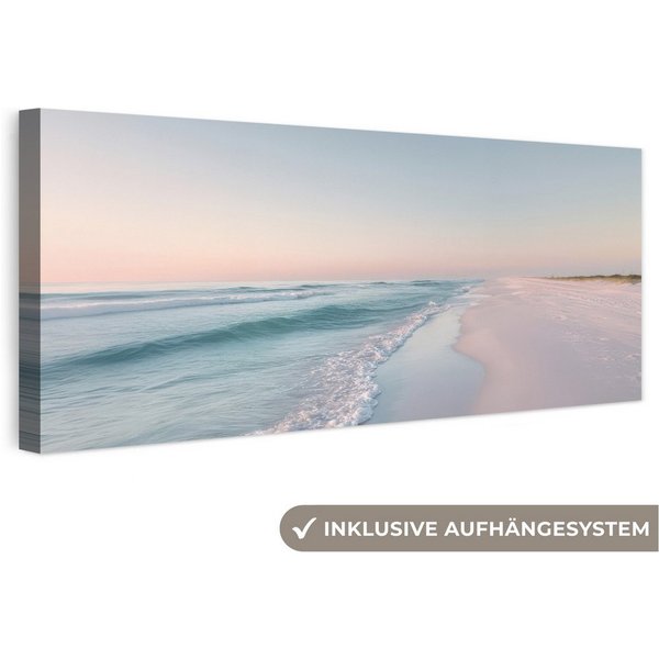OneMillionCanvasses® Leinwandbild Panorama Küstenlinie - Pastell - Wasser, Fotodruck (1 St), Wandbild, Deko Schlafzimmer Wohnzimmer Flur 60x20 cm