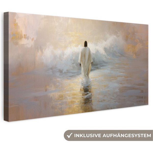 OneMillionCanvasses® Leinwandbild Panorama Kunstdrucke - Welle - Jesus - Abstrakt, Fotodruck (1 St), Wandbild, Deko Schlafzimmer Wohnzimmer Flur 40x20 cm